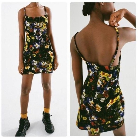 Urban Outfitters Dresses & Skirts - Urban Outfitters Butterfly Floral Velvet Mini Dress Cowl Neck Slip Multi Color